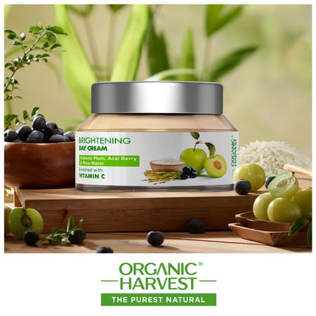 Organic Harvest Brightening Day Cream For Men/Women With Kakadu Plum, Acai Berry & Rice Water, 50gm
