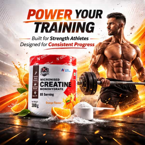 Kratoz Creatine Powder | Micronized Creatine Mono Hydrate (85 Servings) | Orange - 300G