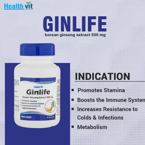 Healthvit Ginlife Korean Ginseng Extract 500 Mg - 60 Capsules