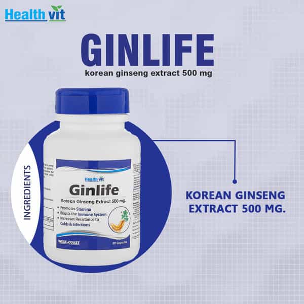 Healthvit Ginlife Korean Ginseng Extract 500 Mg - 60 Capsules