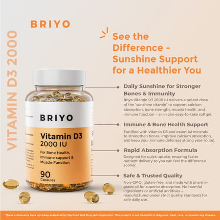 Briyo Vitamin D3 2000 Iu 90 Softgel Capsules