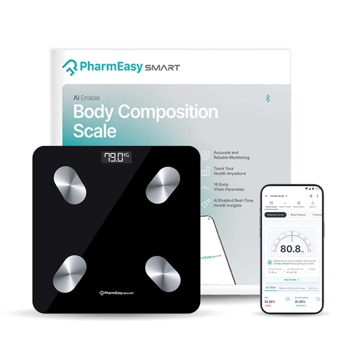 Pharmeasy Smart Body Scale With 18 Vitals Check
