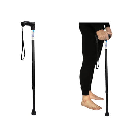 Stergic Next Strong Adjustable Walking Stick With Adjustable Height| Mid-Steel Body (Black)
