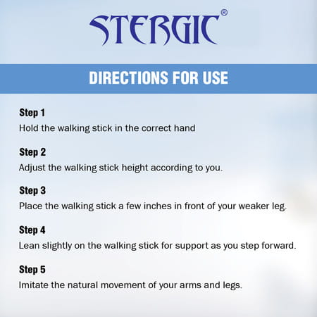 Stergic Next Strong Adjustable Walking Stick With Adjustable Height| Mid-Steel Body (Black)