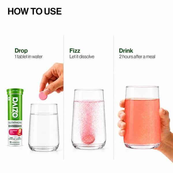 Oziva Bioactive Gluta Fizzy (L-Glutathione)| Strawberry Swirl | 10 Effervescent Tablets