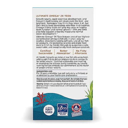Nordic Naturals Ultimate Omega 2X Teen 1120 Mg Fish Oil Epa & Dha Strawberry Flavor 60 Softgels