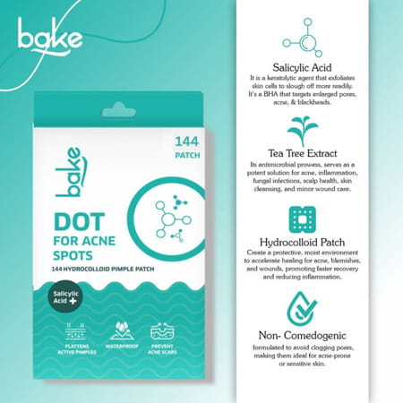 Bake 2% Salicylic Acid Hydrocolloid Pimple Patches | Waterproof | For Acne | Acne Marks 144 Dots