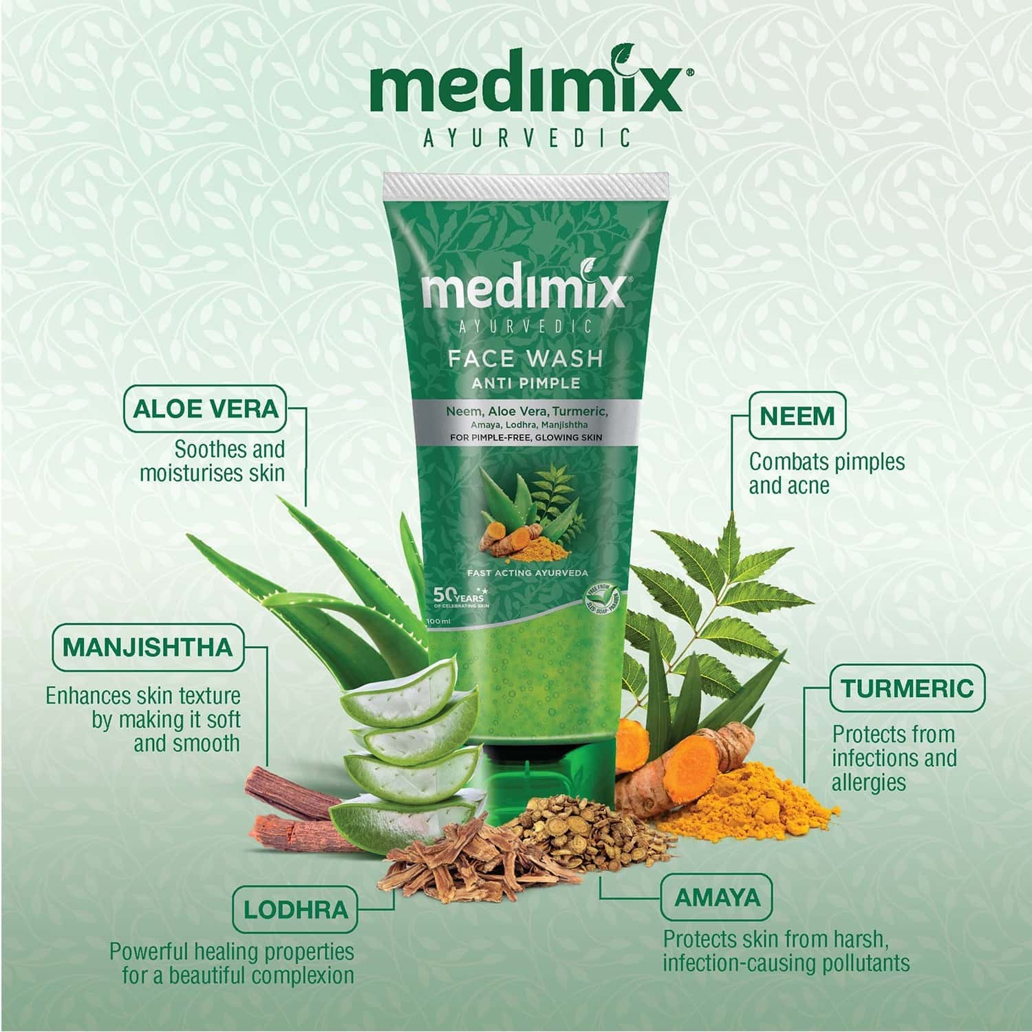 Buy MEDIMIX AYURVEDIC ANTI PIMPLE FACE WASH 100ML Online & Get Upto
