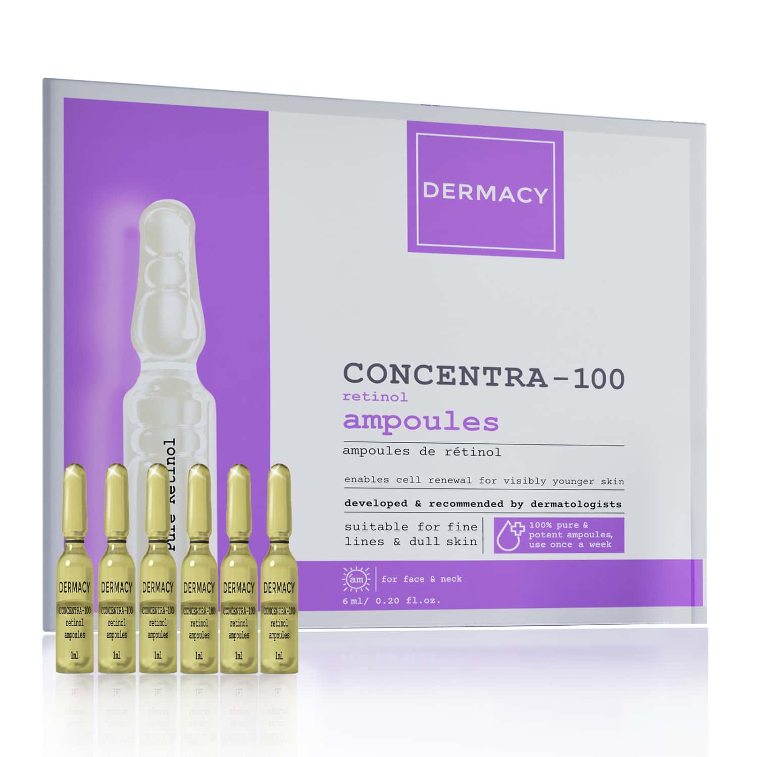Dermacy Concentra -100 Retinol Ampoule | 6 Ampoules In One Kit | For Women & Men | All Skin Types