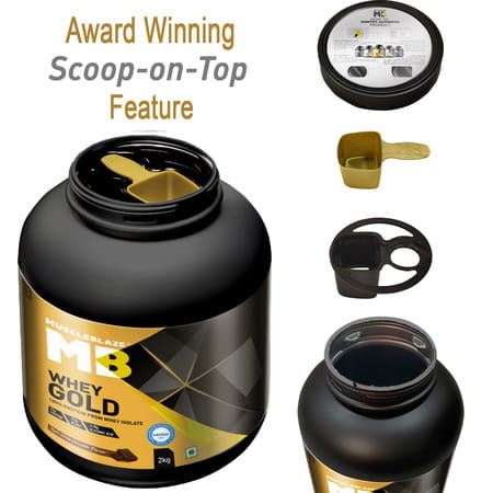 Muscleblaze Whey Gold | 100% Whey Protein Isolate | Labdoor Usa Certified (Dark Choco Passion | 2kg)