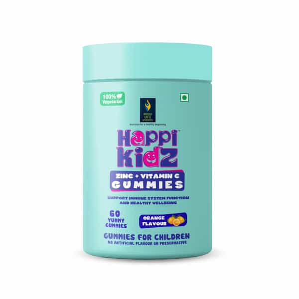 Happi Kidz Zinc + Vitamin C Gummies For Kids 60Gummy Bears Immune Support Orange Flavor For Children