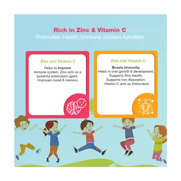 Happi Kidz Zinc + Vitamin C Gummies For Kids 60Gummy Bears Immune Support Orange Flavor For Children