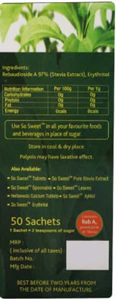 So Sweet Stevia 50 Sachet Sugar Free Sweetener