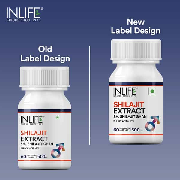 Inlife Pure Shilajit Extract For Men Strength And Stamina Supplement 500Mg -60 Vegetarian Capsules