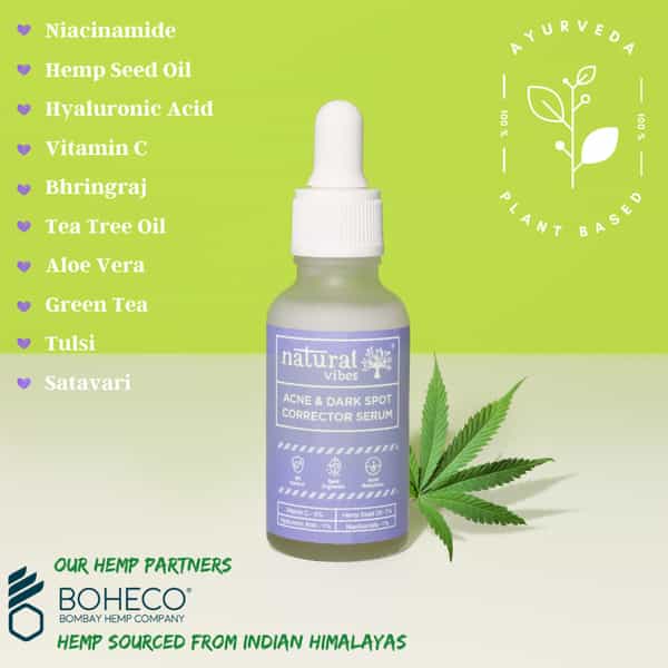 Natural Vibes Acne & Dark Spot Corrector Face Serum | Hyaluronic Acid | Vitamin C & Niacinamide 30Ml