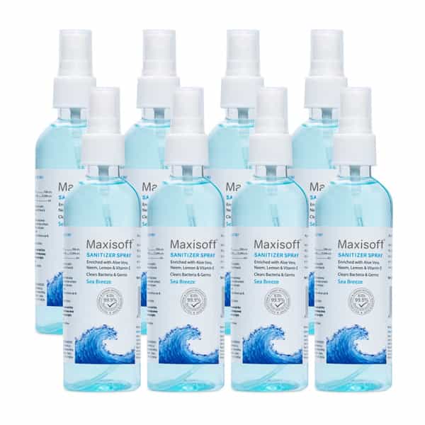 Maxisoft Sea Breeze Sanitizer Spray | Aloe Vera Neem & Vitamin E (120 Ml Pack Of 8)
