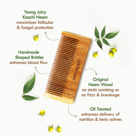 Nat Habit Kacchi Neem Daily Styling Wooden Comb Soaked In 17 Herbs & Oils -Small