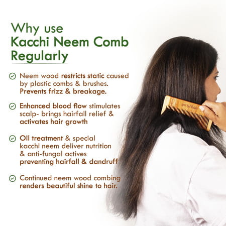Nat Habit Kacchi Neem Daily Styling Wooden Comb Soaked In 17 Herbs & Oils -Small