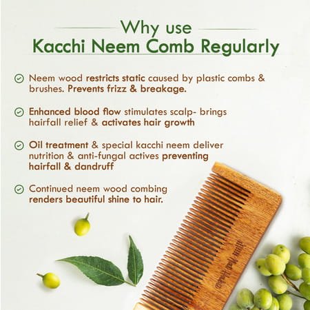 Nat Habit Kacchi Neem Daily Styling Wooden Comb Soaked In 17 Herbs & Oils -Small