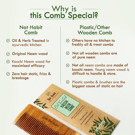 Nat Habit Kacchi Neem Daily Styling Wooden Comb Soaked In 17 Herbs & Oils -Small