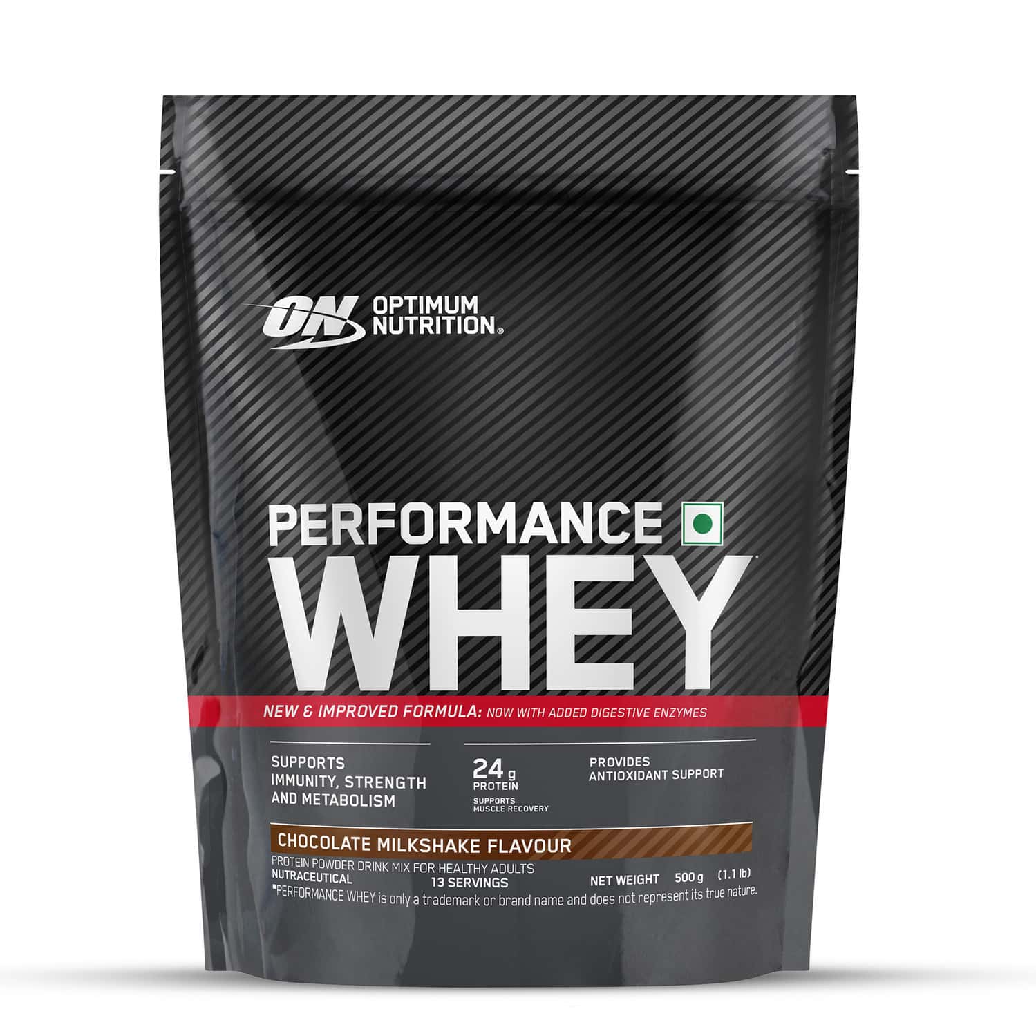 Optimum Nutrition (on) Performance Whey | Chocolate Milkshake Flavour | Powder | Packet | 500 Gm