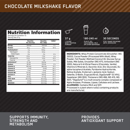 Optimum Nutrition (On) Performance Whey | Chocolate Milkshake Flavour | Powder | Packet | 500 Gm