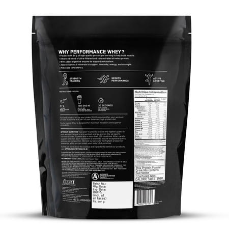 Optimum Nutrition (On) Performance Whey | Chocolate Milkshake Flavour | Powder | Packet | 500 Gm