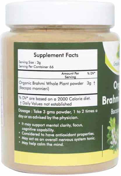 Grazing Meadows Organic Brahmi Powderacopa Monnierihair Growth & Memory Support - 200Gms (Pack Of 5)