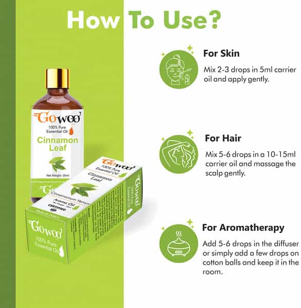 Go Woo 100% Pure Cinnamon Leaf Oil Virgin & Undiluted 30 Ml