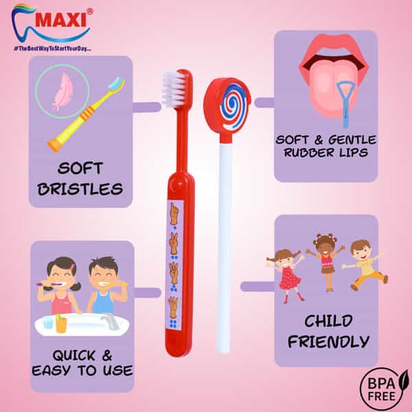 Maxi Abc Baby Toothbrush And Tongue Cleaner-Oral Hygiene Kit (Pack Of 4)
