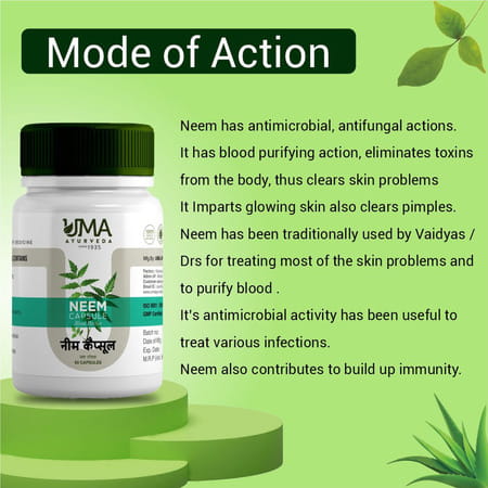 Uma Ayurveda Neem Capsule Ayurvedic Capsules 60 Caps