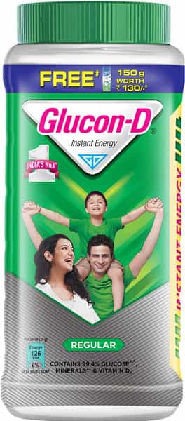 Glucon-D Instant Energy Health Drink Regular - 1Kg Jar (Nycil Cool Herbal 150Gm Free)