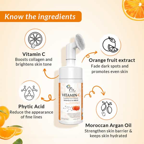 Fixderma 2% Vitamin C Face Wash Foaming Cleanser With Brush - 100Ml