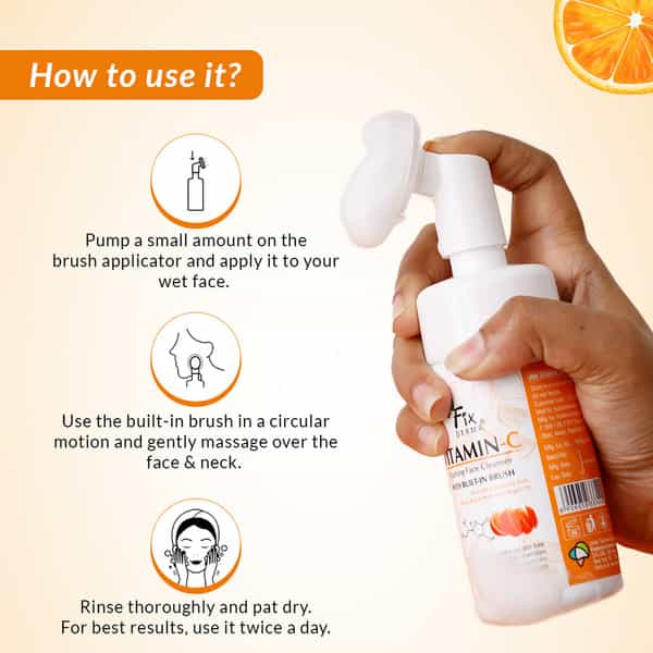 Fixderma 2% Vitamin C Face Wash Foaming Cleanser With Brush - 100Ml
