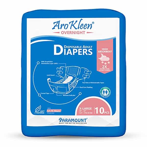 Arokleen Overnight Adult Diaper Tape Style Extra Large (Waist Size:127 Cm-170.18 Cm) 10Pcs Pack Of 1