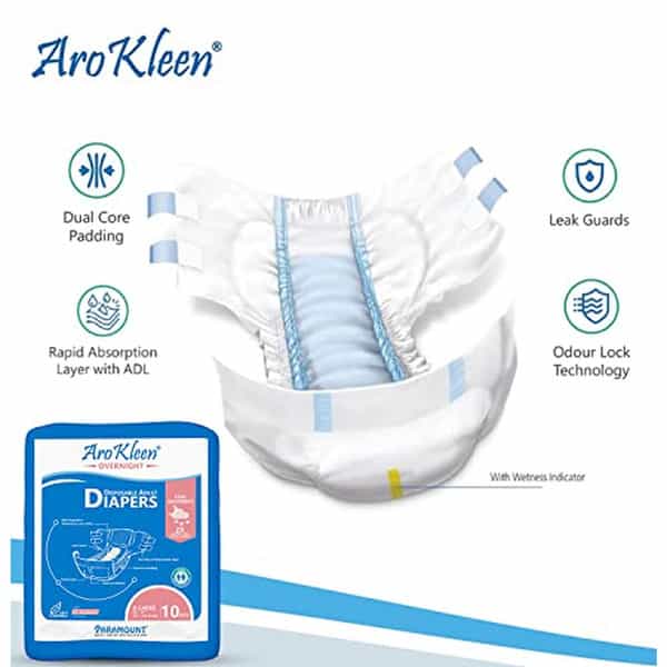 Arokleen Overnight Adult Diaper Tape Style Extra Large (Waist Size:127 Cm-170.18 Cm) 10Pcs Pack Of 1