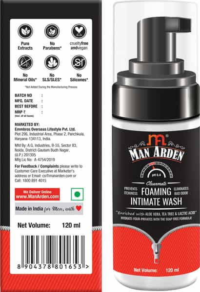 Man Arden Clean Mate Intimate Foaming Wash For Men Ph Balanced Foaming Hygiene Wash Bad Odor 120 Ml