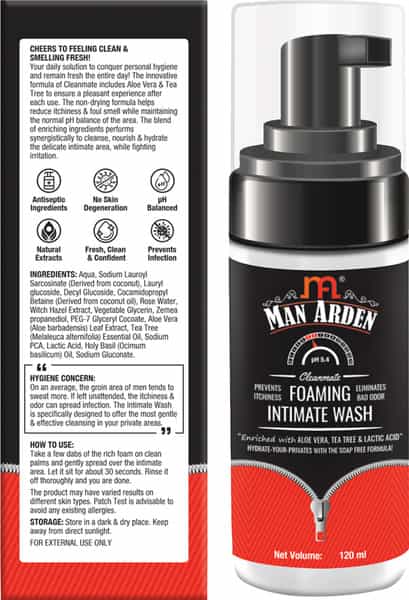 Man Arden Clean Mate Intimate Foaming Wash For Men Ph Balanced Foaming Hygiene Wash Bad Odor 120 Ml