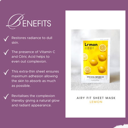 Missha Airy Fit Sheet Mask [Lemon] - Pack Of 5