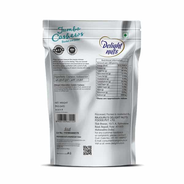 Delight Nuts Jumbo Cashews Roasted And Salted 150Gm