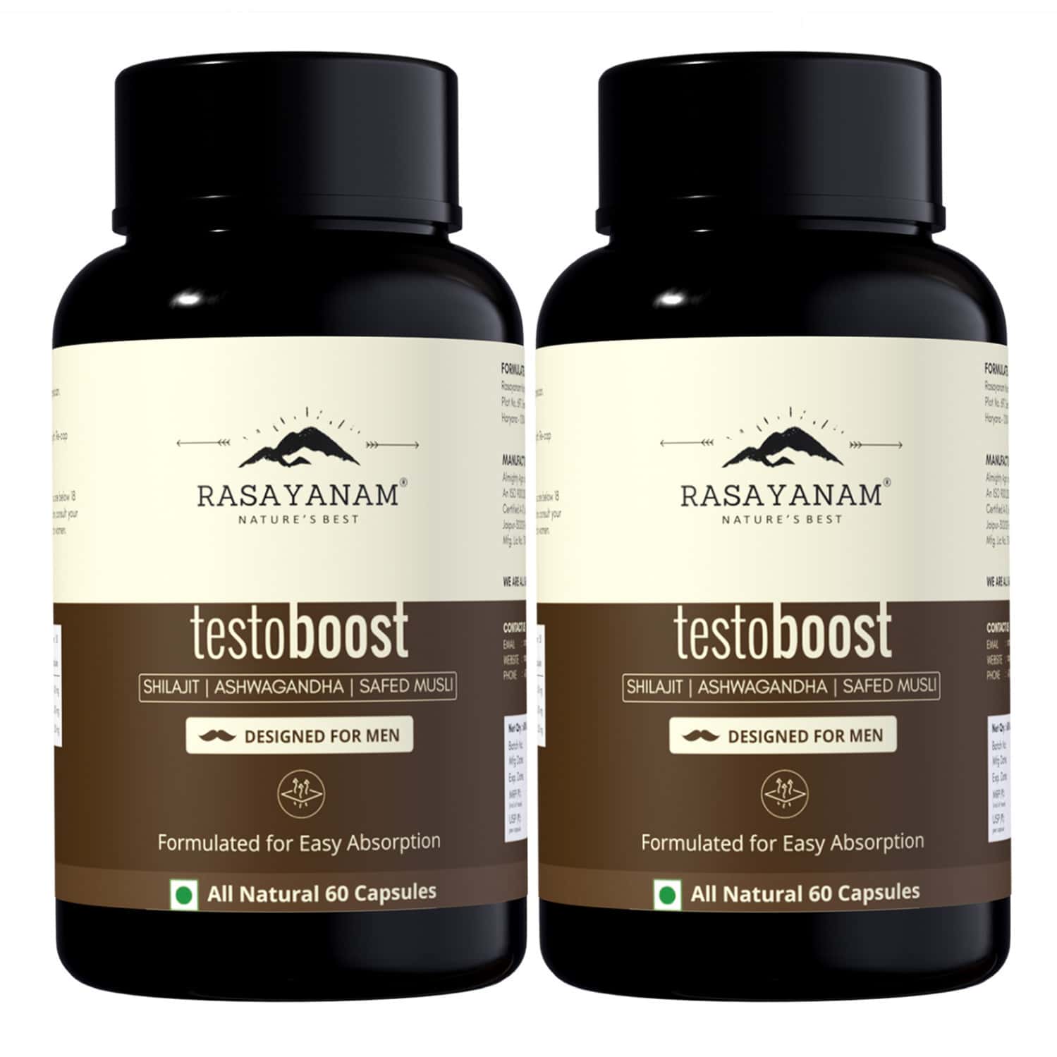 Rasayanam Testoboost For Men | Shilajit | Ashwagandha & Safed Musli (120 Capsules | Pack Of 2)
