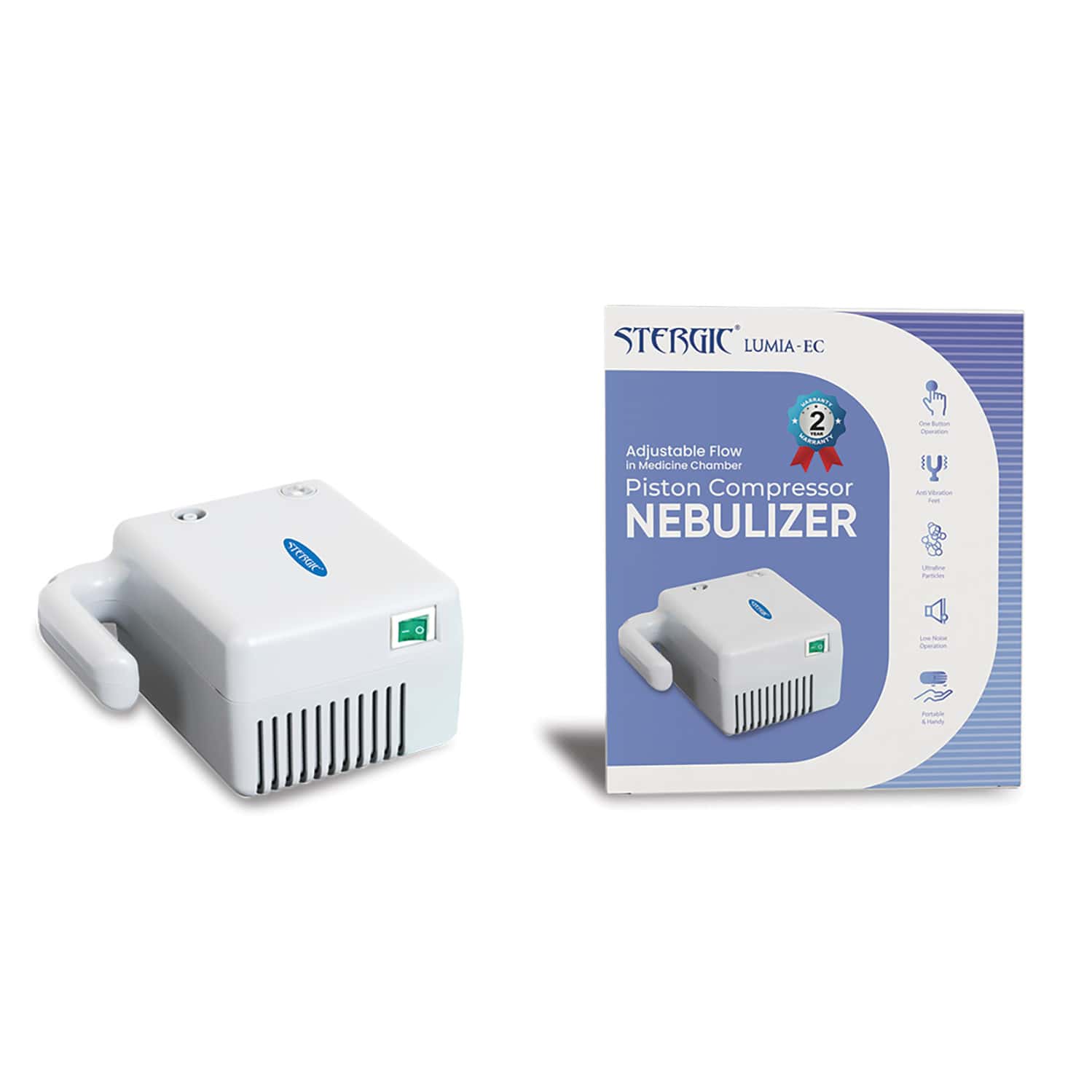 Stergic Lumia-ec Piston Compressor Nebulizer With Adjustable Flow Medicine Chamber | White