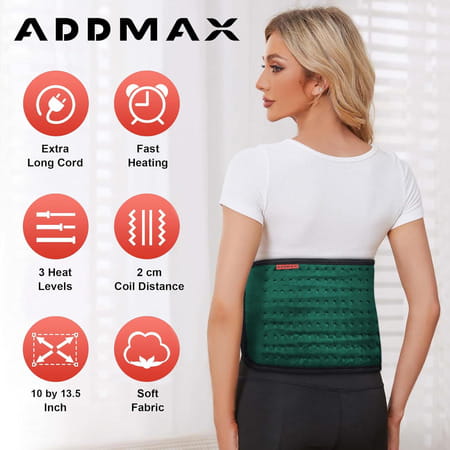 Addmax Electric Heating Pad Orthopaedic Heating Belt For Back Waist Stomach Pain Relief - Green