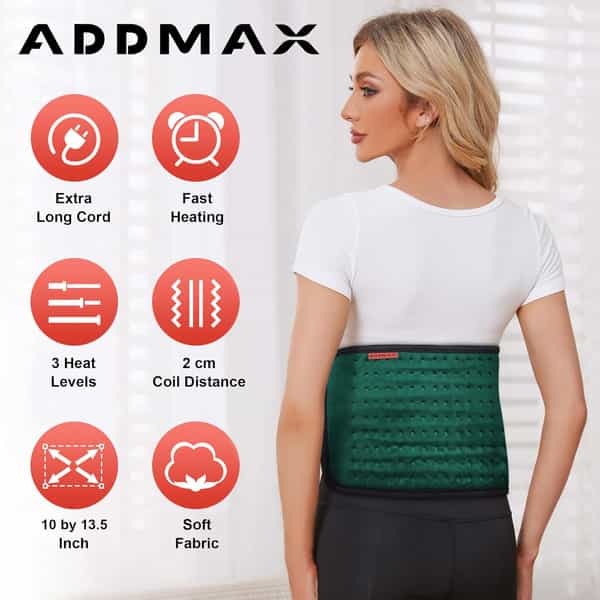 Addmax Electric Heating Pad Orthopaedic Heating Belt For Back Waist Stomach Pain Relief - Green