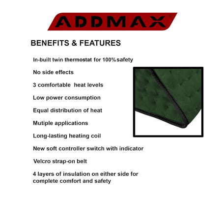 Addmax Electric Heating Pad Orthopaedic Heating Belt For Back Waist Stomach Pain Relief - Green