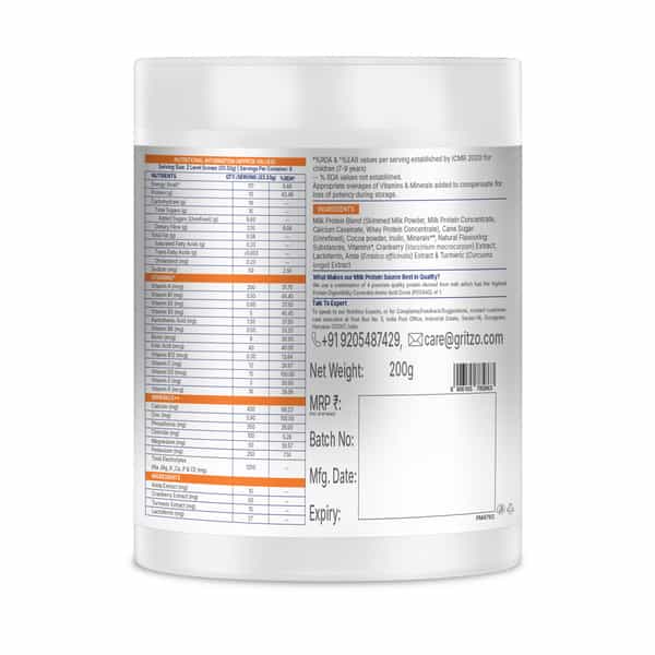 Gritzo Supermilk Growth+(Formerly Height+) (7 - 9Y Girls) | Powder (Double Chocolate | 200G)