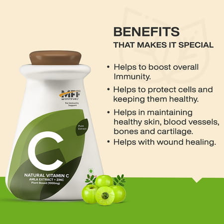 Myfitfuel Natural Vitamin C With Zinc | Plant Based Amla Extract | (1000 Mg) | 100 Capsules