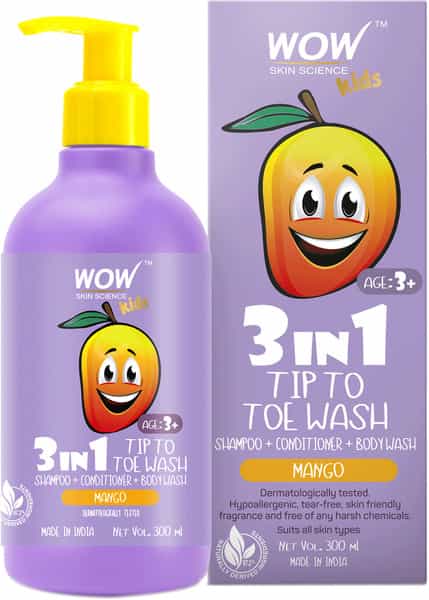 Wow Skin Science Kids 3 In 1 Tip To Toe Wash - 300 Ml Mango