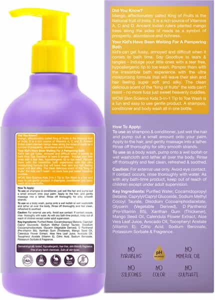 Wow Skin Science Kids 3 In 1 Tip To Toe Wash - 300 Ml Mango