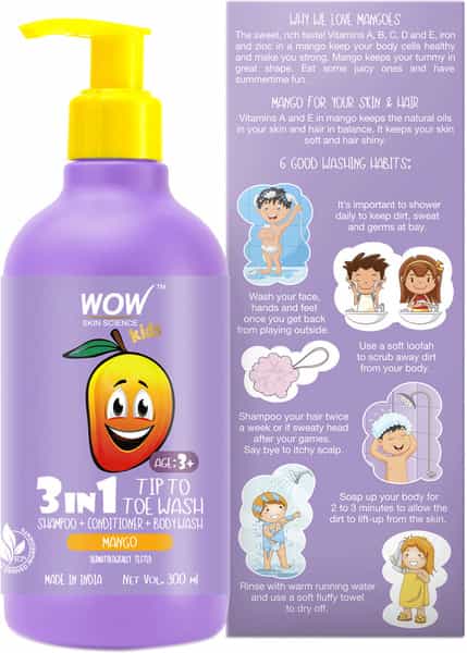 Wow Skin Science Kids 3 In 1 Tip To Toe Wash - 300 Ml Mango